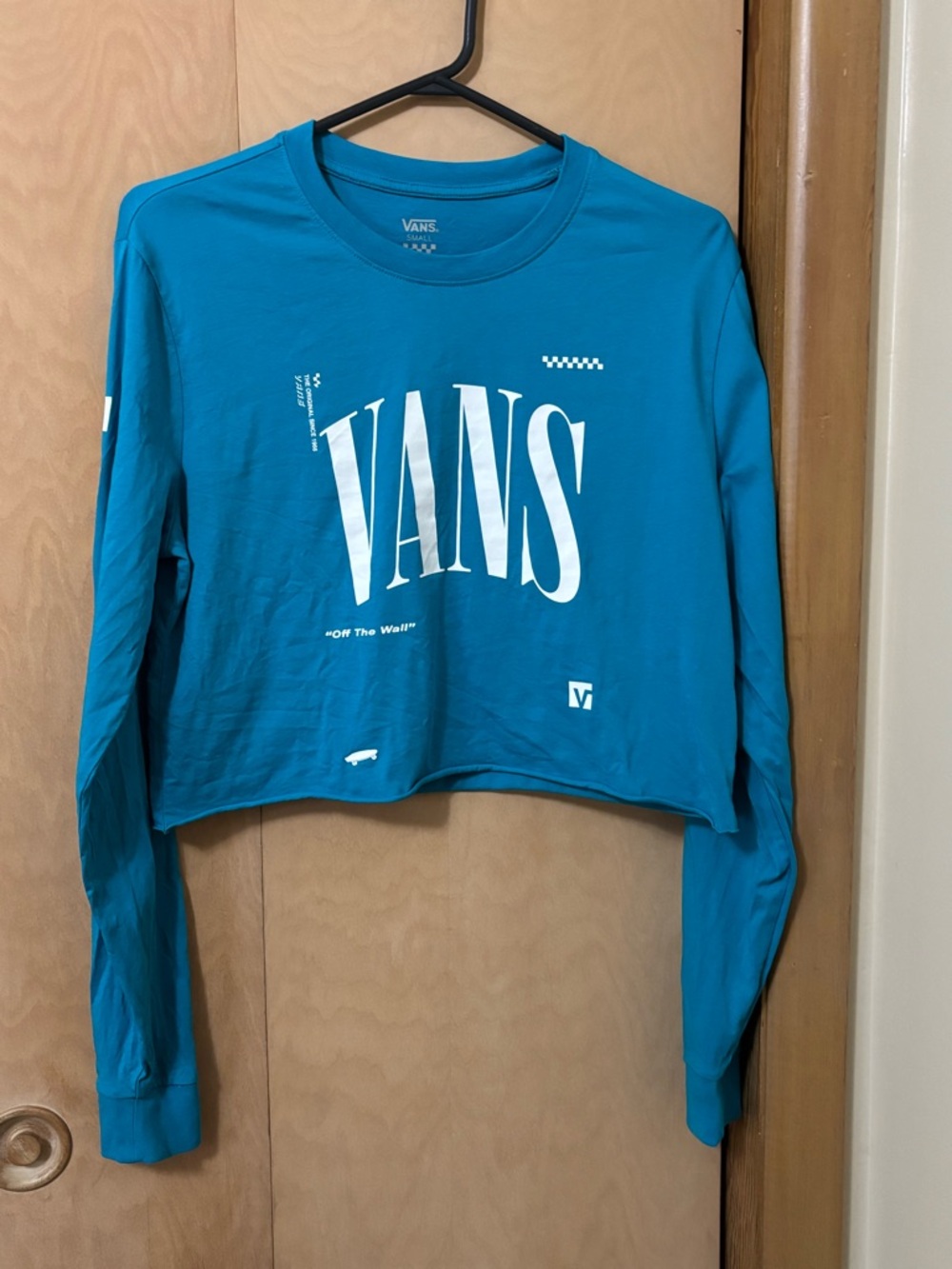 Vans Teal Blue Cropped Long Sleeve Tee with White Logo